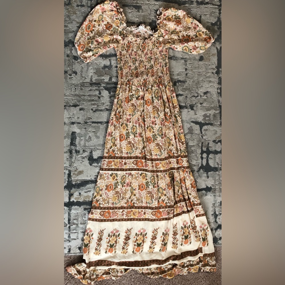 Floral maxi kindred Anthropologie dress small puff sleeve